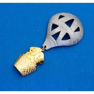 Vintage Hot Air Balloon Gold Silver Tone Family Brooch - D2